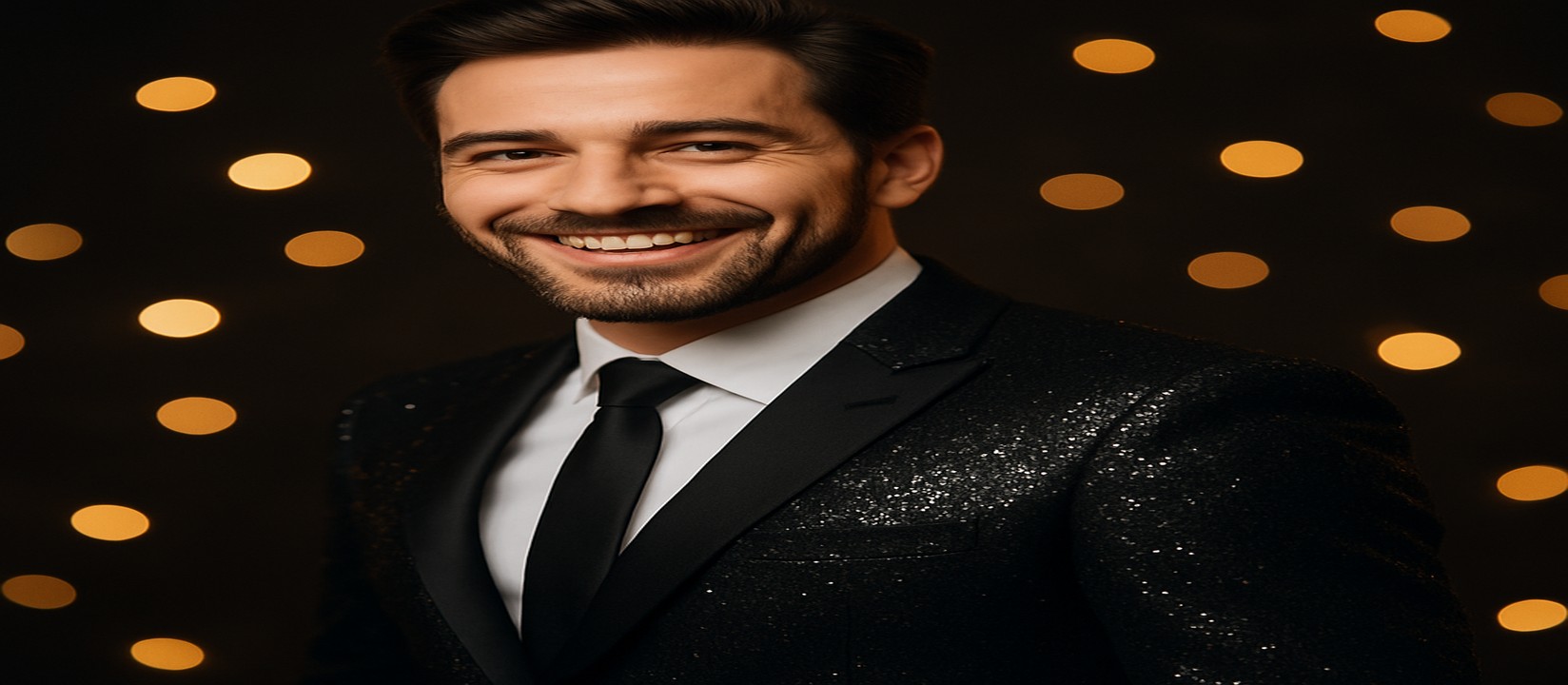 7000bat সহ একটি আত্মবিশ্বাসী ব্যক্তি, কালো স্যুটে পরিহিত, চারপাশে সোনালি আলো ছড়িয়ে পড়ে