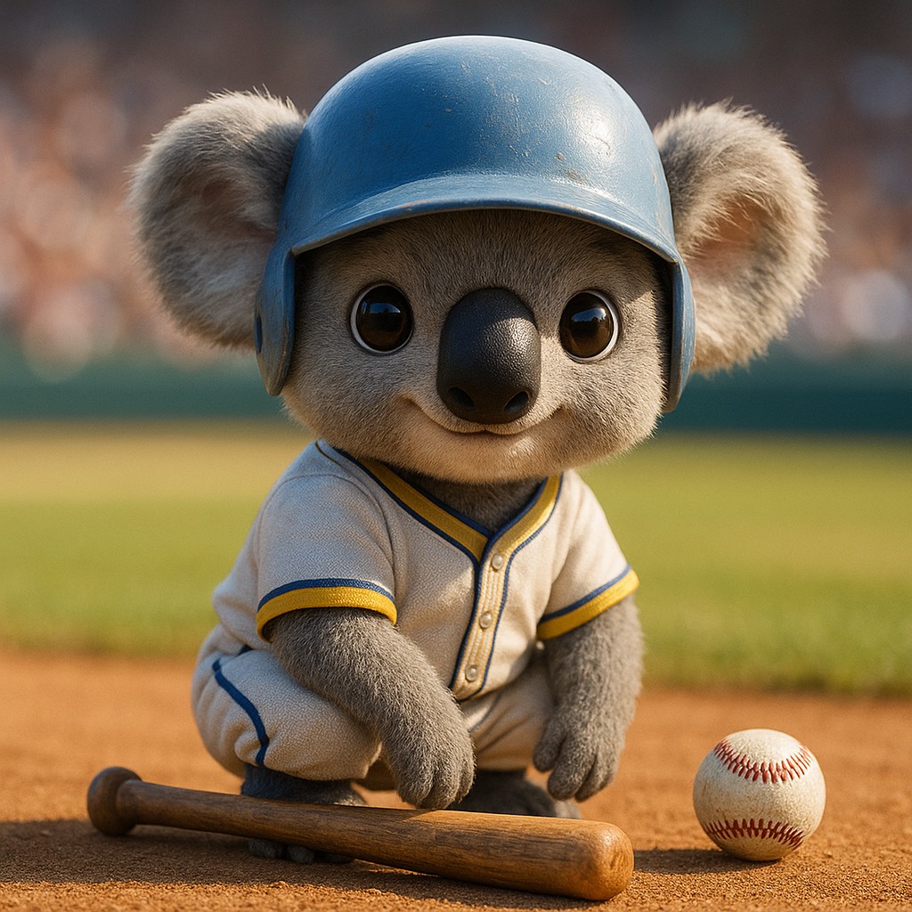 স্টেডিয়ামে ইউনিফর্ম পরা একটি চরিত্র, হাতে ক্রিকেট ব্যাট ধরা; এটি 7000bat ব্র্যান্ডের পরিচয় বহন করে