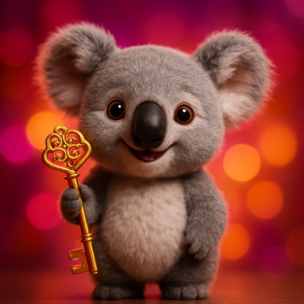 উজ্জ্বল গেমিং ব্যাকগ্রাউন্ডে সোনালি চাবি হাতে আনন্দিত চরিত্র